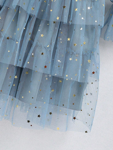 Young Girl Starry Sparkle Mesh Tutu Dress