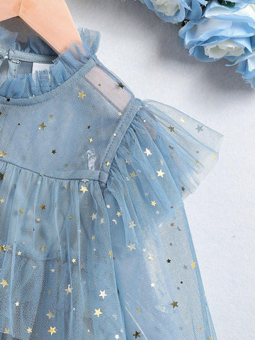 Young Girl Starry Sparkle Mesh Tutu Dress