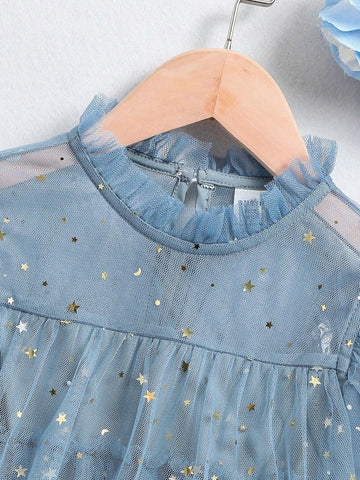 Young Girl Starry Sparkle Mesh Tutu Dress