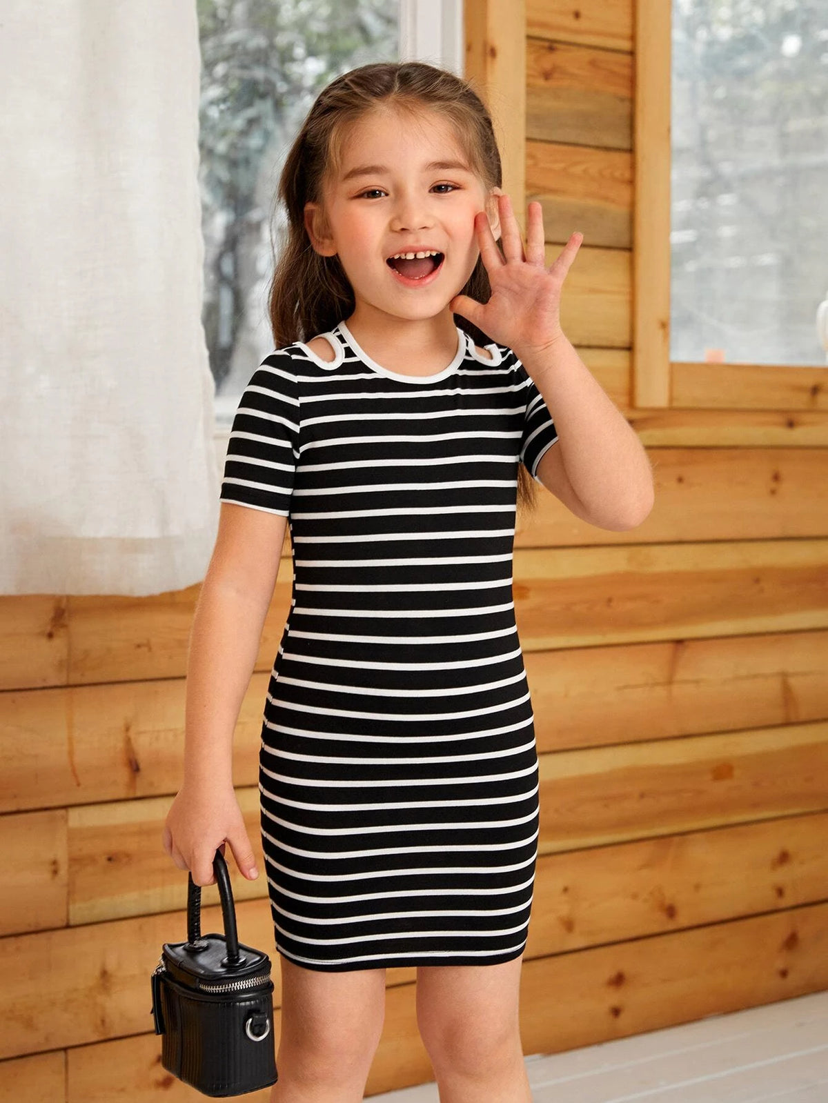 Young Girl Striped Cut Out Dress