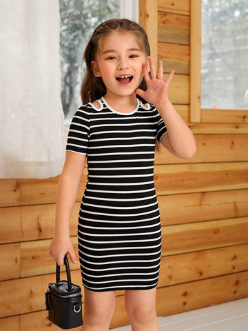 Young Girl Striped Cut Out Dress