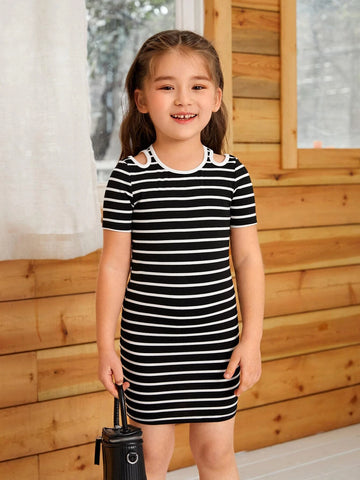 Young Girl Striped Cut Out Dress