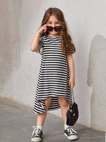 Young Girl Striped High Low Hem Tee Dress