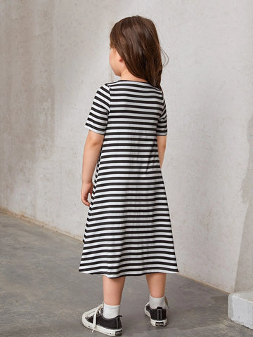 Young Girl Striped High Low Hem Tee Dress