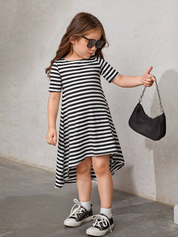 Young Girl Striped High Low Hem Tee Dress