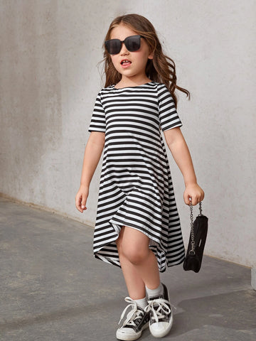 Young Girl Striped High Low Hem Tee Dress
