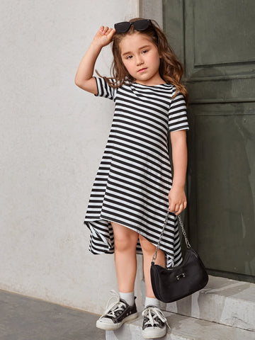 Young Girl Striped High Low Hem Tee Dress