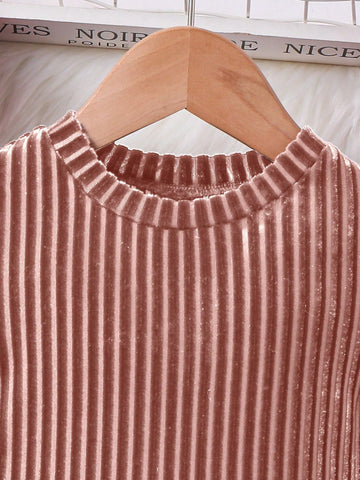 Young Girl Striped Velvet A-Line Dress, Elegant Long Sleeve Cake Dress, For Birthday Party, Vacation, Great For Casual & Daily Wear & School Daily