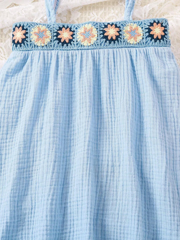 Young Girl Summer Holiday Crochet Splice Cami Top And Shorts Set