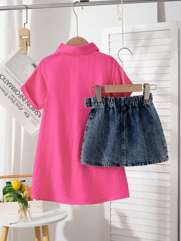 Young Girl Summer New Simple Lapel Shirt, Loose Short Sleeve Dress