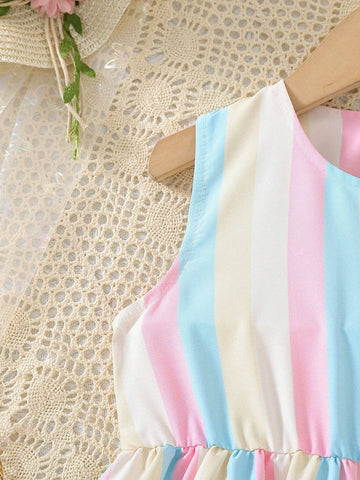 Young Girl Summer Striped Unicorn Printed Sleeveless Dress