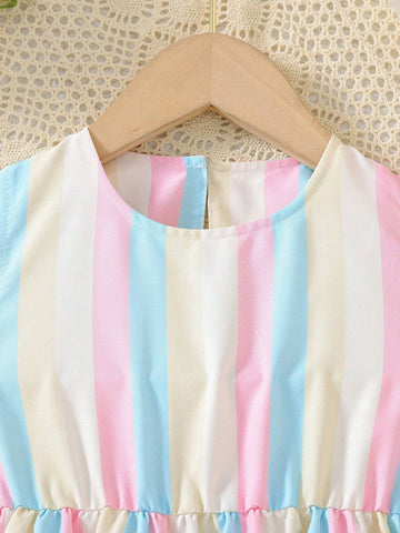 Young Girl Summer Striped Unicorn Printed Sleeveless Dress