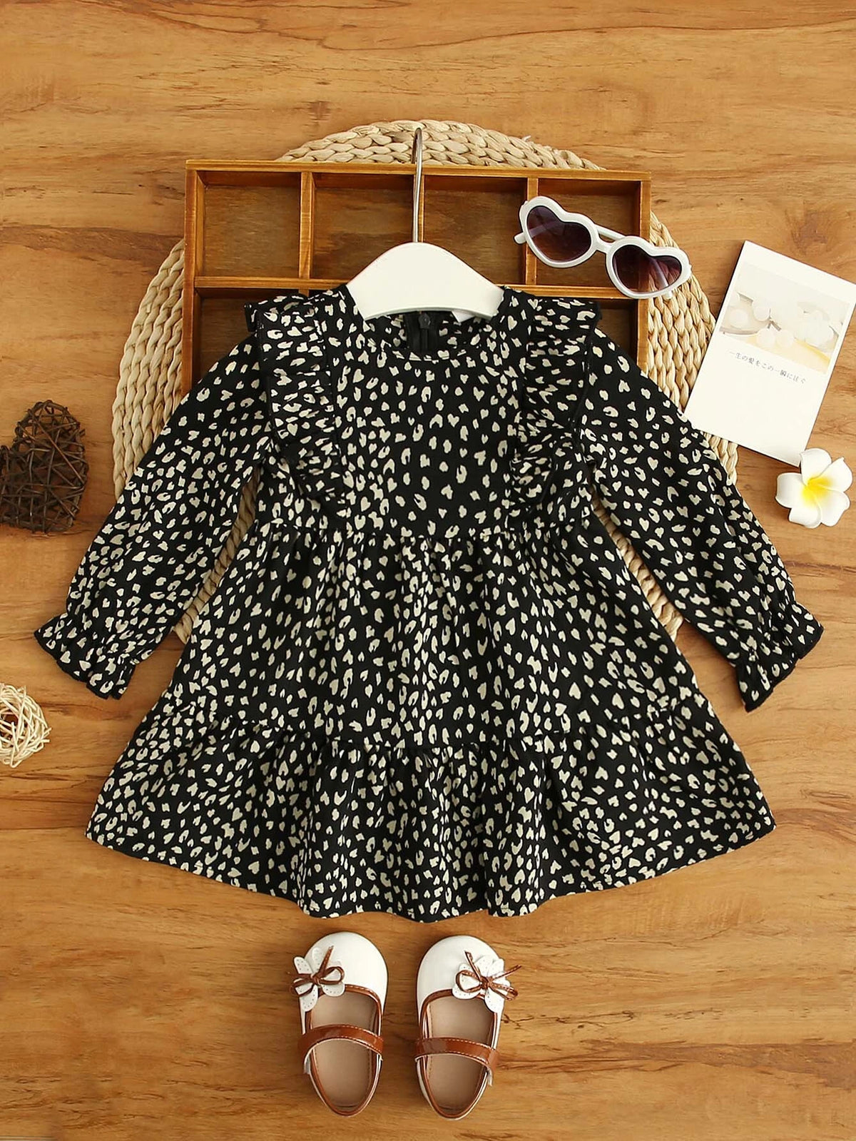 Young Girl Summer / Fall Allover Print Ruffle Trim Flounce Sleeve Dress