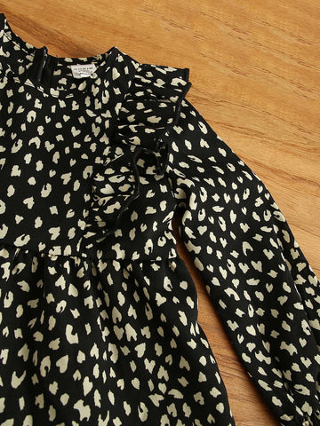 Young Girl Summer / Fall Allover Print Ruffle Trim Flounce Sleeve Dress