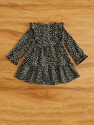 Young Girl Summer / Fall Allover Print Ruffle Trim Flounce Sleeve Dress