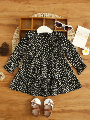 Young Girl Summer / Fall Allover Print Ruffle Trim Flounce Sleeve Dress