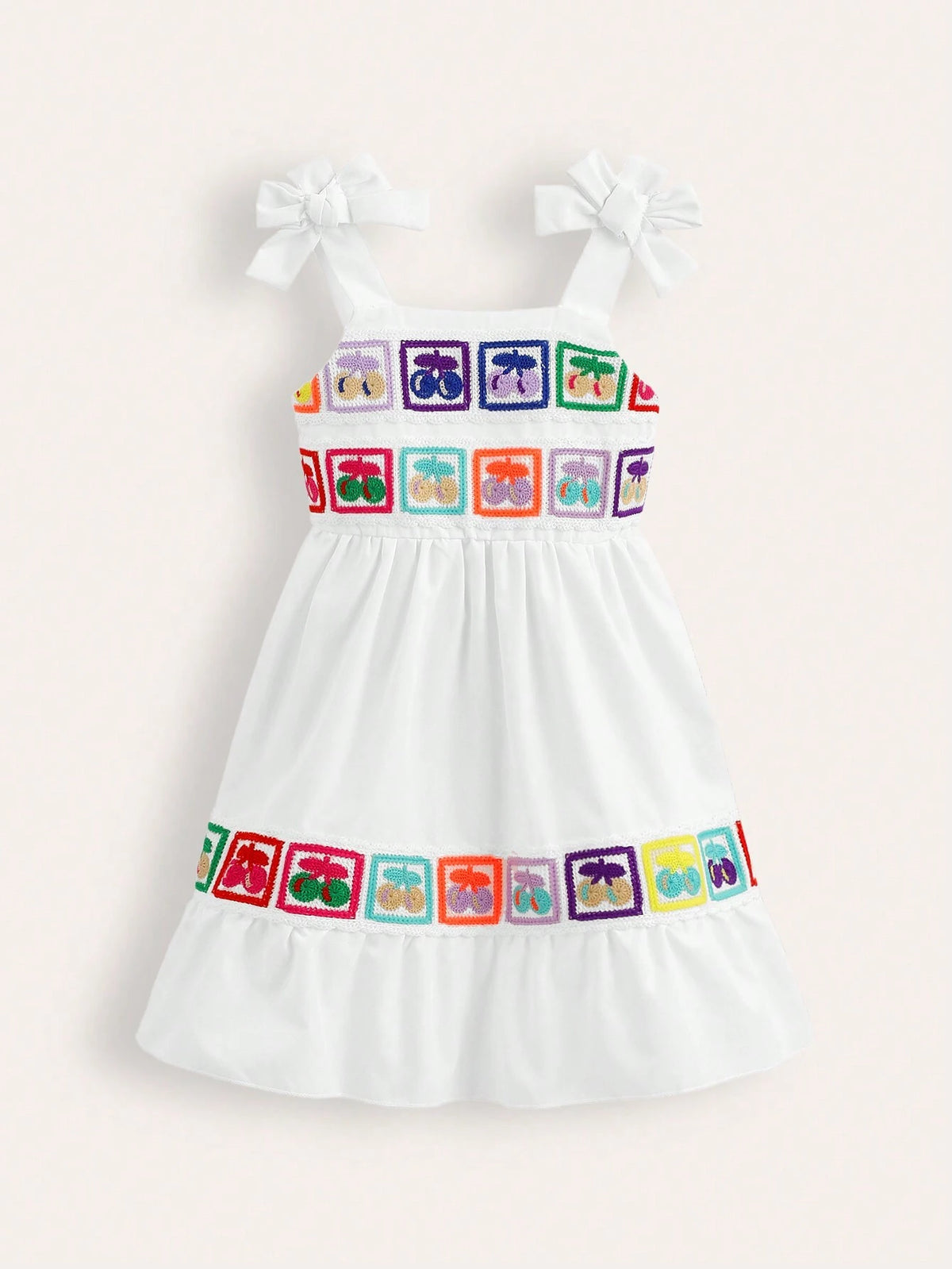 Young Girl Sweet Cherry Print Shoulder Knot Sleeveless Fashion Dress