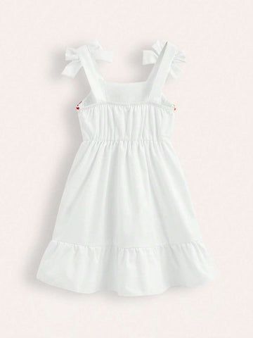 Young Girl Sweet Cherry Print Shoulder Knot Sleeveless Fashion Dress