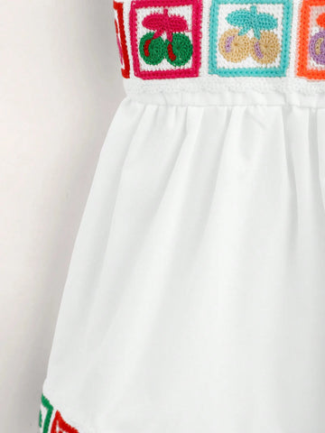 Young Girl Sweet Cherry Print Shoulder Knot Sleeveless Fashion Dress