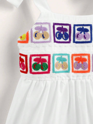 Young Girl Sweet Cherry Print Shoulder Knot Sleeveless Fashion Dress