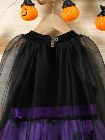 Young Girl Sweet Elegant Velvet 3D Embroidered Bat Wing Cloak Dress, Suitable For Halloween, Travel, Shopping, Holiday, Party, Daily Wear, Spring, Autumn, Winter