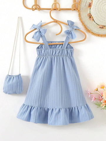 Young Girl Sweet Jacquard Knitted Floral Pattern Cami Straight Dress + Matching Handbag