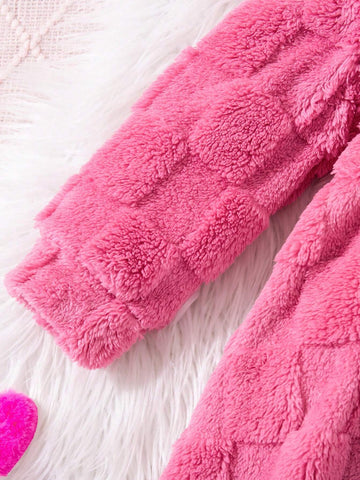 Young Girl Textured Double-Sided Fleece Hooded Cinched Waist A-Line Dress, Casual Outerwear For Autumn/Winter