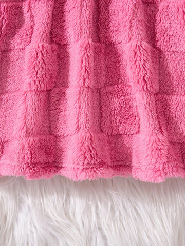 Young Girl Textured Double-Sided Fleece Hooded Cinched Waist A-Line Dress, Casual Outerwear For Autumn/Winter