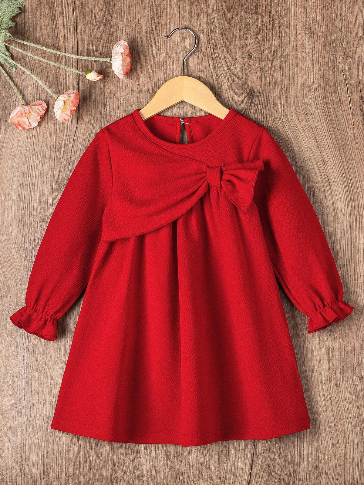 Young Girl Three-Dimensional Bow Long-Sleeved Dress