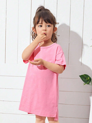 Young Girl Toddler Girls 100% Cotton Split Side Dip Hem Dress