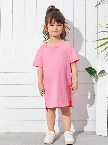 Young Girl Toddler Girls 100% Cotton Split Side Dip Hem Dress