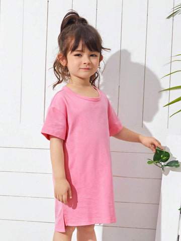 Young Girl Toddler Girls 100% Cotton Split Side Dip Hem Dress