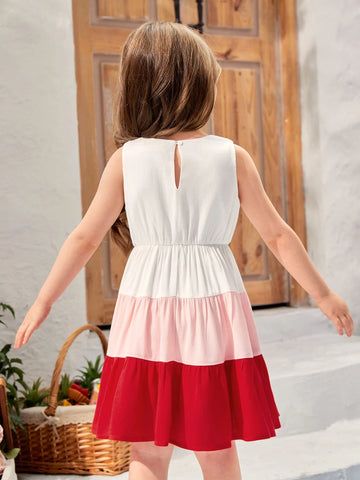 Young Girl Toddler Girls 1pc Colorblock Bow Front Ruffle Hem Dress