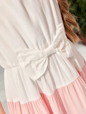 Young Girl Toddler Girls 1pc Colorblock Bow Front Ruffle Hem Dress