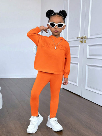 Young Girl Toddler Young Girl' Sporty Casual Knit Embossed Hoodie And Pants Set