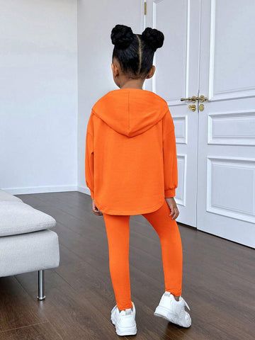 Young Girl Toddler Young Girl' Sporty Casual Knit Embossed Hoodie And Pants Set