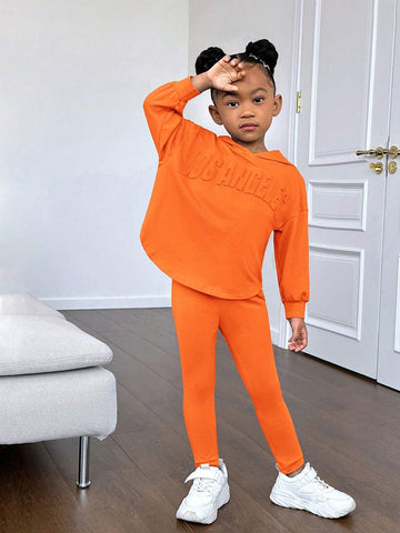 Young Girl Toddler Young Girl' Sporty Casual Knit Embossed Hoodie And Pants Set