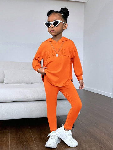 Young Girl Toddler Young Girl' Sporty Casual Knit Embossed Hoodie And Pants Set