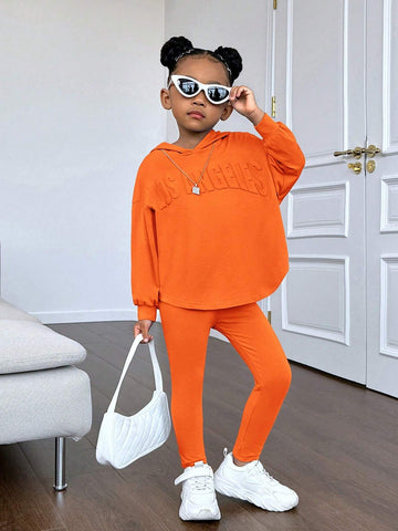 Young Girl Toddler Young Girl' Sporty Casual Knit Embossed Hoodie And Pants Set