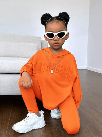 Young Girl Toddler Young Girl' Sporty Casual Knit Embossed Hoodie And Pants Set