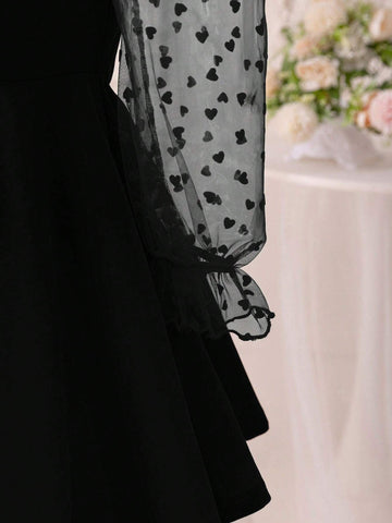 Young Girl Tulle & Velvet Patchwork Dress, Suitable For Formal Occasions And Daily Wear, Autumn/Winter
