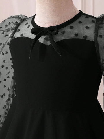 Young Girl Tulle & Velvet Patchwork Dress, Suitable For Formal Occasions And Daily Wear, Autumn/Winter