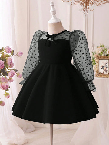 Young Girl Tulle & Velvet Patchwork Dress, Suitable For Formal Occasions And Daily Wear, Autumn/Winter
