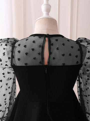 Young Girl Tulle & Velvet Patchwork Dress, Suitable For Formal Occasions And Daily Wear, Autumn/Winter