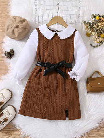 Young Girl Urban Fashion Woven Patchwork Long Sleeve Dress