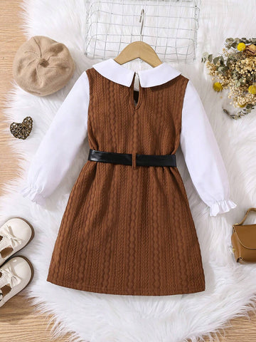 Young Girl Urban Fashion Woven Patchwork Long Sleeve Dress