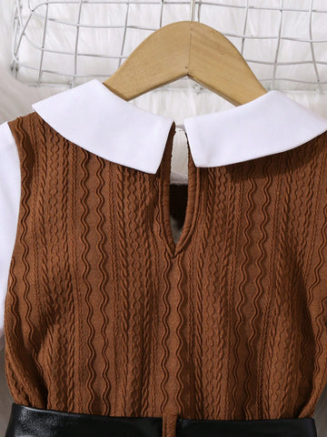 Young Girl Urban Fashion Woven Patchwork Long Sleeve Dress