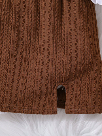 Young Girl Urban Fashion Woven Patchwork Long Sleeve Dress