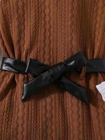 Young Girl Urban Fashion Woven Patchwork Long Sleeve Dress