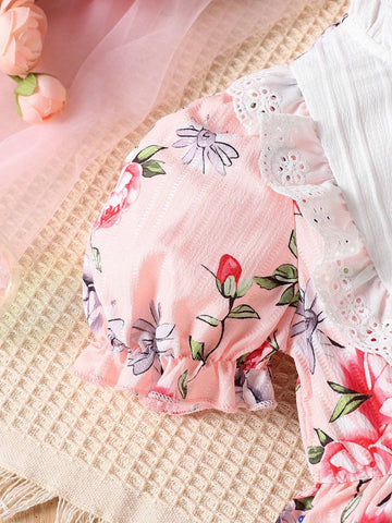 Young Girl Vintage Floral Palace Style Puffy Princess Dress With Puff Sleeves